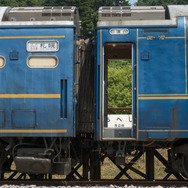 スハネ25形（右）とオハネフ25形（左）の連結状態。
