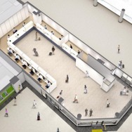 関西空港駅の新しい切符売場のイメージ。一つのフロアに集約するとともに窓口を増やす。