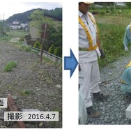 山田町の北浜地区ではレールの敷設が進められている。