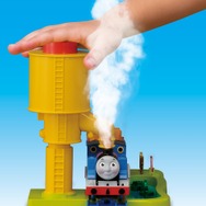 給水塔に「トーマス」を停車させてボタンを押すと、「トーマス」から霧状の水が吐き出される。