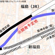 複合ビルの開発予定地。土地の大半は阪神本線の地上線跡地になる。