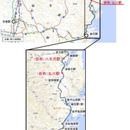 山田線海岸区間の宮古市内に新設される2駅の位置。