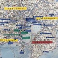 地図の中央に羽田空港。君津中央病院からはドクターヘリで12分の位置にある。埼玉ドクターヘリ、神奈川ドクターヘリ、千葉県の北総ドクターヘリも、20分以内に到達できる。