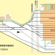 敦賀車両基地（仮称）の構造。仕業検査庫と着発収容庫からなる建物の延べ面積は約3万7000平方m。