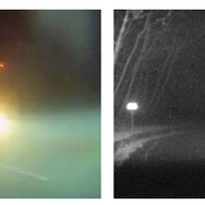 霧の中での見え方比較、左はドライバーの視界、右は前方監視運転支援システムによる視界