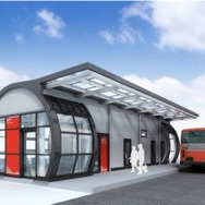 新しい気仙沼線BRT南気仙沼駅のイメージ。駅舎、乗降場、ベンチ、BRTロケーションシステムの駅モニターが整備される。