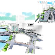 軌道延伸により、広島駅南口広場への乗入れも実現する。これはそのイメージパース。