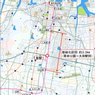 伏石駅の位置（新駅1と記されている箇所）。新駅を契機に栗林公園～太田間約3.3kmが複線化される計画。