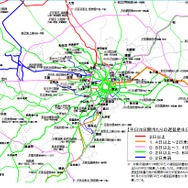 東京圏の鉄道における大規模遅延（30分超）の発生状況を地図化したもの。東京圏を南北に貫き、比較的長距離な埼京線系統の遅延が目立つ。