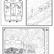 JR九州の観光列車やプラレール、『新幹線変形ロボシンカリオン』をあしらった塗り絵を用意。