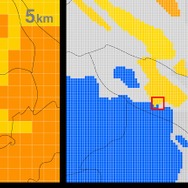 1kmメッシュ／1時間ごとのピンポイント天気予報（参考画像）