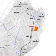 赤い部分が美乃浜学園と新駅の設置位置。