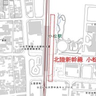 北陸新幹線小松駅の工事位置。