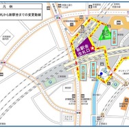 折尾駅新駅舎の位置と、変化する動線。