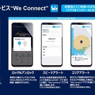 試乗会で配られた資料その2。スマホにインストールした専用アプリを使うことで可能となる機能が紹介されている