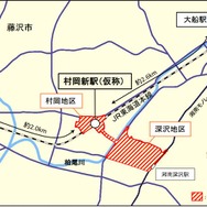 仮称「村岡新駅」の位置。湘南モノレール湘南深沢駅に近い。
