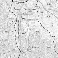 上瀬谷ラインの計画路線図（中央破線部分）。仮称・瀬谷駅と仮称・上瀬谷駅が設置され、仮称・上瀬谷車両基地が終点部となる。延長約2.6kmのうち7割は地下線となる。