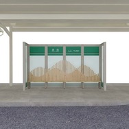 「やまなみ」をデザインコンセプトにした添田駅の待合ブース。