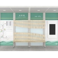 「小石原焼」をデザインコンセプトにした大行司駅の待合ブース。とびかんな模様を表現。