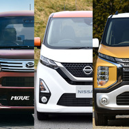 ダイハツ ムーヴ（左）、日産 デイズ（中）、三菱 eKクロス（右）のフロントマスク