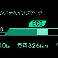 メーターパネル内に表示できる「ハイブリッドシステムインジケーター」。写真は加速中だが、エコ運転の範囲内にある
