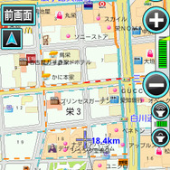 渋滞情報を表示した画面。実線がVICS、破線がUTISの情報で、赤が渋滞、オレンジが混雑、青が空き道だ。UTISがカバーする道路が多いことが分かる