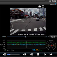 パソコンで再生するときは専用の付属ソフトを使う。このように映像とシンクロして現在地、速度、Gセンサーのデータ等が表示される。