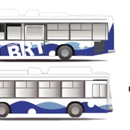 ひたちBRTで使用される大型ハイブリッドバス。愛称は「Blue Rapid（ブルーラピッド）」。