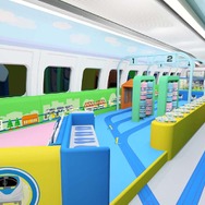 JR西日本は500系新幹線の車内を改造した「プラレールカー」を7月19日から運行する。画像は「プラレールカー」車内のイメージ。大型のプラレールジオラマなどを設置する