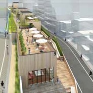 東横線の地上線跡地に商業施設を整備する代官山東横線上部開発計画の鳥瞰（ちょうかん）イメージ。2015年春のオープンを予定している。