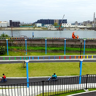 今井児童交通公園のレインボーサイクルからは旧江戸川も眺められる。向こう岸は千葉県市川市