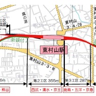 連立事業が実施される東村山駅付近の平面図。このほど第1～4工区の土木工事施行業者が決まった。