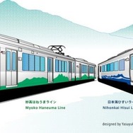 妙高はねうまラインでは、えちごトキめき鉄道がJR東日本からE127系電車（左）を譲り受けて運用するが、これに加えて北越急行の車両も乗り入れることになる。