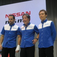 GT500に参戦するインパルの（左から）オリベイラ、星野監督、安田裕信。オリベイラの左手の負傷がちょっと気になる。