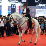 ショー会場に突如現れた白馬。華麗なステップで来場者を魅了した