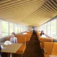 西武鉄道が今回発表した「観光電車」の検討イメージ（4号車）。天井の形状が宝積寺駅とやや似ている。