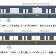 東武鉄道は東上線の全線開通90周年を記念し、往年の看板列車『フライング東上』のカラーリングを再現した車両を運行すると発表。50090形と8000系の各1編成に青と黄色のカラーリングを施す