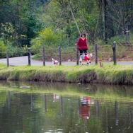 途中には池があり、ゴルフコースが望める場所もあって、東京からクルマで約1時間の距離にあるとは思えない自然を満喫。愛犬との記念写真を撮るスポットも数多く、おなかをすかすのにちょうどいい運動にもなりそうだ。