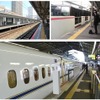 新たにホームドアが設置される高槻（左上）、京橋（右上）、新神戸（下）の3駅。高槻駅はロープが上下する昇降式ホーム柵が設けられる。