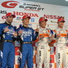 左からGT500ポールのオリベイラ、安田、GT300ポールの高木、小林。