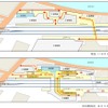 中井駅の平面図（北は下）。6月5日から改札を地下に移動する。