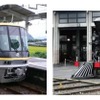 「トレインプリウス」のほか「ドクターWEST」（左）や「義経」（右）も車両工場で展示される。