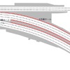 十三駅の平面図。3～5番線ホームにホームドア（赤）を整備する。