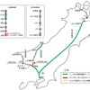 JR東日本が運営する新幹線の携帯電話サービス導入区間。高崎駅から上毛高原駅の手前まで（赤）は3月31日から利用できる。