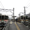 臨時急行の『飯田線80周年秘境駅号』などは特急形電車の373系（左）で運行される。