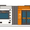 ポートラム2号車に施されるラッピング。3パターンの「岩瀬ゆうこ」が描かれ、左側は、作者の「MATSUDA98」さんが、今回の運行のために特別に描いたもの。