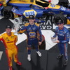 ホンダが1-2-3フィニッシュ。表彰台で後方を振り返る（左から）3位ハンターレイ、優勝ロッシ、2位ディクソン。