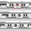 八王子方最前部（8号車）2ドアのホームドアはバー全体が車両の停止位置にあわせ可動する特殊な仕様を採用する。