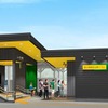 西小泉駅の新駅舎（左）と大泉町公衆トイレ（右）のイメージ。駅舎は9月16日から使用を開始しており、公衆トイレも2018年3月頃に完成する。