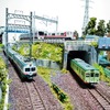 現役の職員が制作した鉄道ジオラマも展示される。写真は二俣川駅付近のジオラマ。